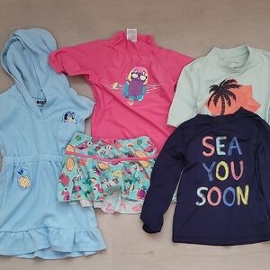 Bundle Girls Toddler Swim Set Size 4T/5T Bluey Coverup UV Skinz Rash Guard